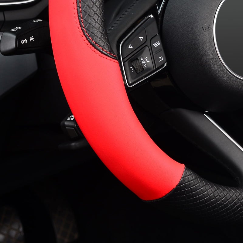 LABBYWAY Steering Wheel Cover, Universal Fit 15 Inch Microfiber Leather Car Wheel Protector, Anti-Slip, Red - Image 4